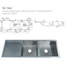 ECT Imapct double bowls sink with drainer 1314*464*200mm